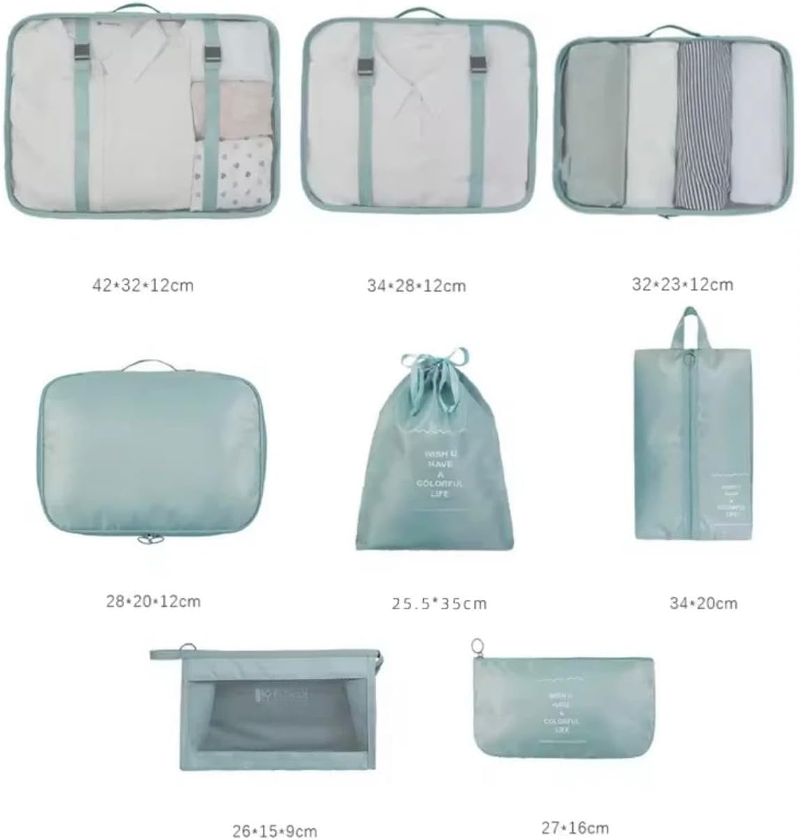 9 Set Packing Cubes for Suitcases, Aydicon Travel Luggage Packing Organizers with Laundry, Toiletry Bag, Compression Storage Shoe Bag, Toothbrush Case, Travel Essentials (Light Blue)