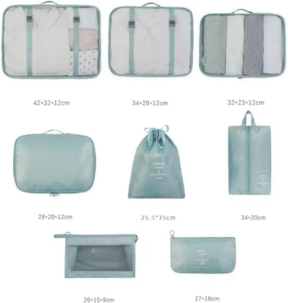 9 Set Packing Cubes for Suitcases, Aydicon Travel Luggage Packing Organizers with Laundry, Toiletry Bag, Compression Storage Shoe Bag, Toothbrush Case, Travel Essentials (Light Blue)