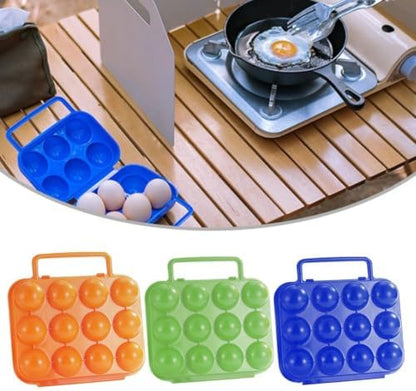 Portable Egg Holder 12 Grid Plastic Storage Box Carrier Container Case with Handle for Outdoor Camping Picnic Backpacking Hiking Kitchen RV Travel Food Storage Organizers(Green)
