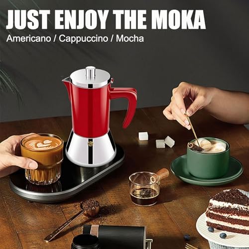 6 Cup Thickened 304 Stainless Steel Moka Pot Stovetop Espresso Maker Cafeteras Italian Percolator Espress Makers Capable Greca Mocha Coffee Machine for Induction Home and Camping 300ml 10oz