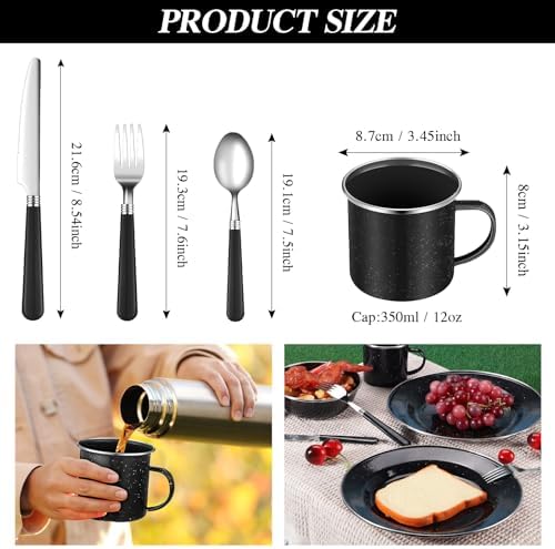 Nuogo 12 Pcs Enamel Camping Tableware Set Dinnerware Kit
