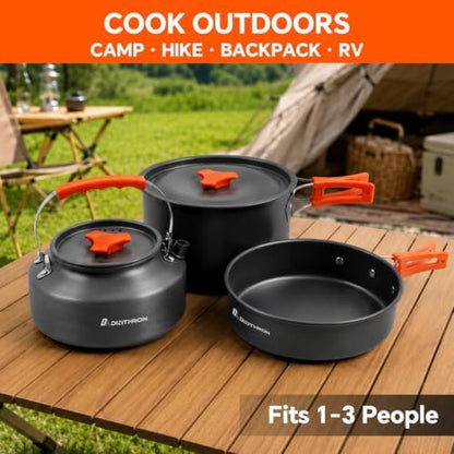 10-Piece Camping Cookware Set with 2L Pot, 1.1L Kettle and Pan