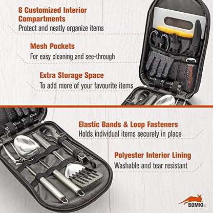 BOMKI Grilling and Camping Cooking Utensils Set for The Outdoors BBQ - Camping Utensil Set Camping Kitchen Set Cookware Accessories with Case Camping Essentials Camping Stuff Camp Cooking Set
