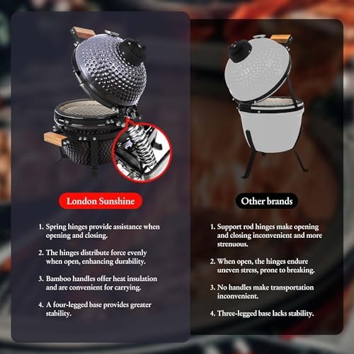 London Sunshine Ceramic BBQ Charcoal Kamado Grill 13 inch Portable Tabletop BBQ Bright Gray