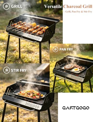 Vertical Folding BBQ Grill, Charcoal Grill with Enameled Charcoal Pan, Chrome-Plated Cooking Grid, High Stand Up Design, Portable Outdoor Barbecue for Camping Backyard Patio 4-8 Persons