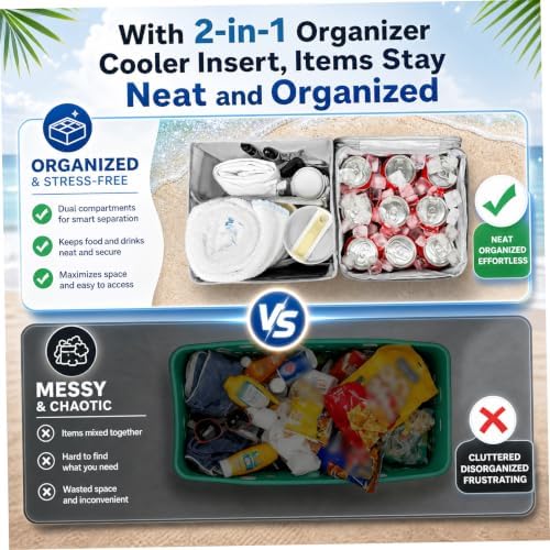 Cooler Organizer Insert, 2-in-1Leakproof Beach Bag Organizer, Portable Dry-Wet Separate Tote Insert, Gray