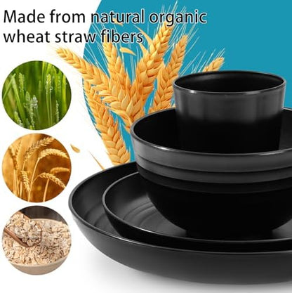 Supernal 32-Piece Black Wheat Straw Dinnerware Sets, Unbreakable Dish Sets