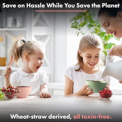 FOODLE Wheat Straw Dinnerware Set - Non-Toxic Kids Plates and Bowls Sets