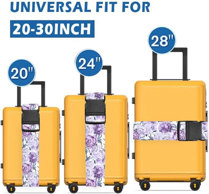 Luggage Straps for Suitcases Travel Belt Accessories, Cute Suitcase Strap, Adjustable Luggage Belt Strap, Heavy Duty with Quick-Release Buckle Luggage Strap Cute Purple Flowers