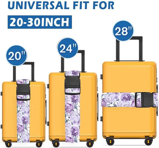 Luggage Straps for Suitcases Travel Belt Accessories, Cute Suitcase Strap, Adjustable Luggage Belt Strap, Heavy Duty with Quick-Release Buckle Luggage Strap Cute Purple Flowers