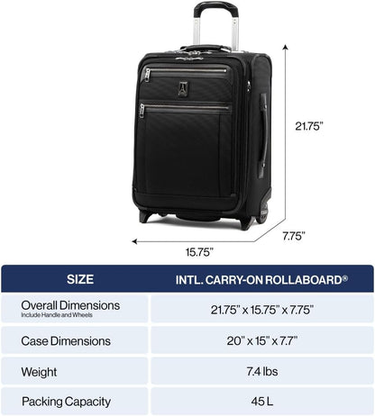 Travelpro Platinum Elite Softside Expandable Carry on Luggage, 2 Wheel Upright Suitcase, USB Port, Men and Women, International, Shadow Black, Carry On 20-Inch