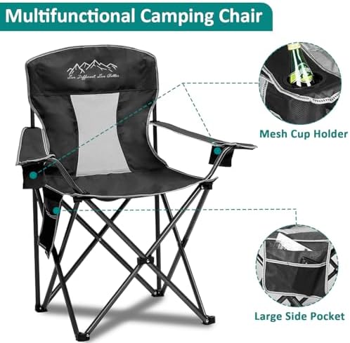 2 Pack Camping Chairs Outdoor Portable Folding Chair with Mesh Back, Black