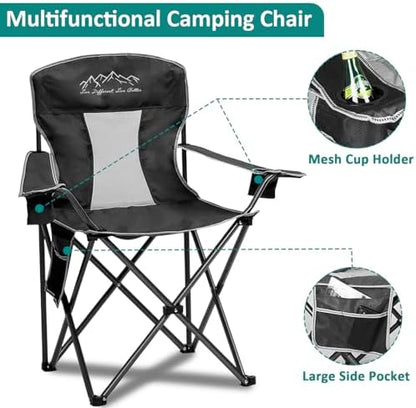 2 Pack Camping Chairs Outdoor Portable Folding Chair with Mesh Back, Black