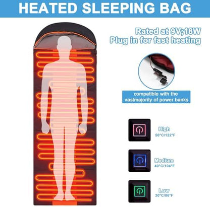 Heated Sleeping Bags for Adults Camping Cold Weather, 95–149°F for 4-Season