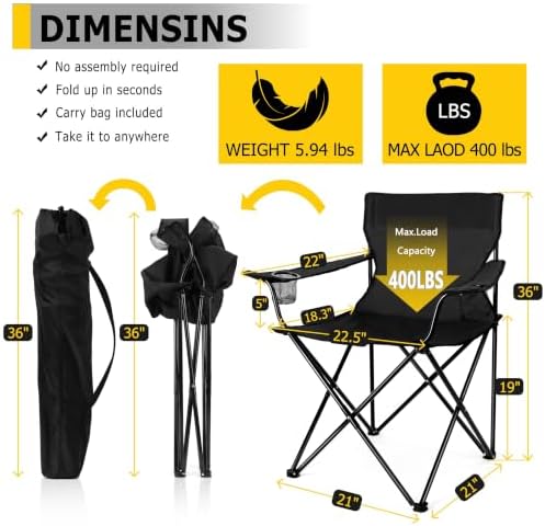 Joyfair Camping Chairs for Lawn & Beach, Large for Adults, Black