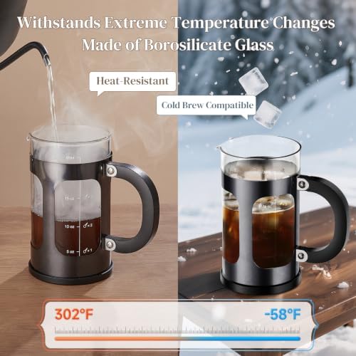 Veken French Press Coffee Maker,No Plastic Touches Cafe,21oz 0.6L Small Pot