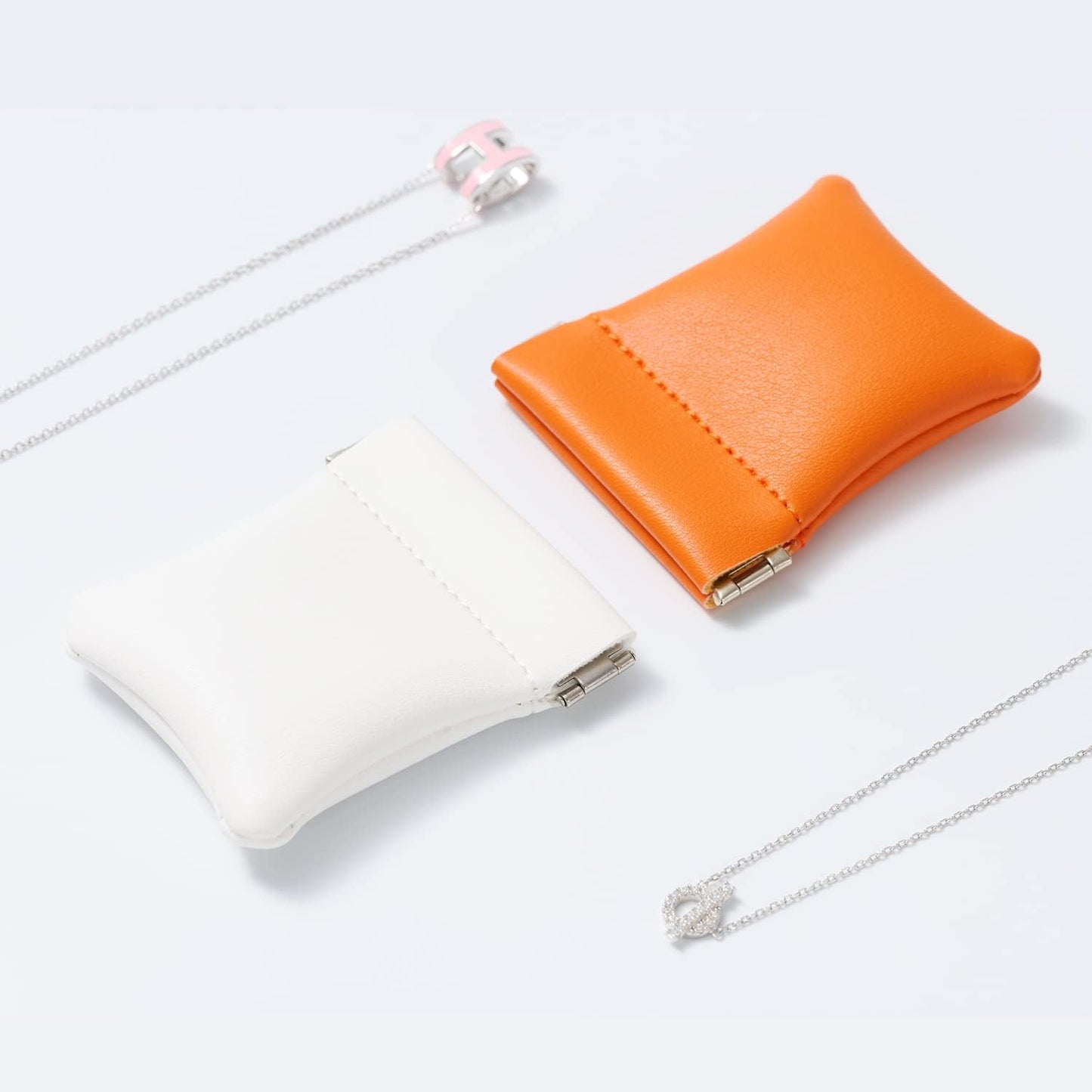2 Pack PU Leather Slim Engagement Wedding Ring Pouch Leather Jewelry Pouch Christmas,Wedding Party Favor Gift Bag(White)