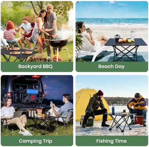 2 Pack Camping Table Foldable, Portable Folding Beach Table, Black-L