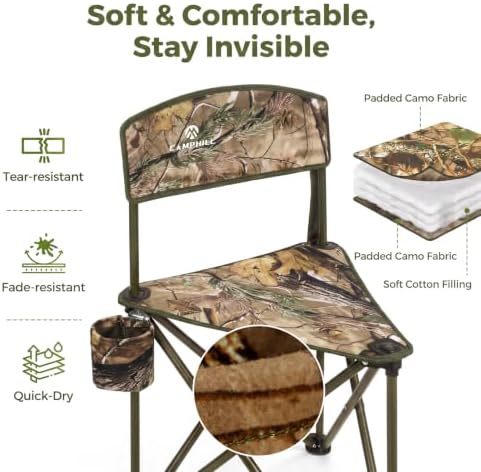 2 Pack Tripod Hunting Chair for Blinds,Lightweight Portable Camo Camping Chair with Backrests,for Hunting,Fishing,Golf Watching,Hiking,Camouflage