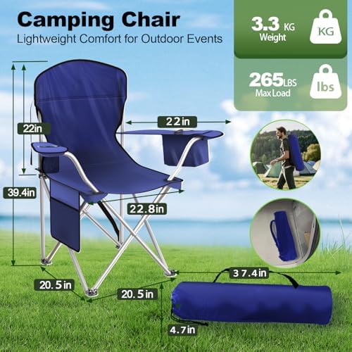 Folding Portable Camping Chair with Cooler, Cup Holder & Storage Pocket