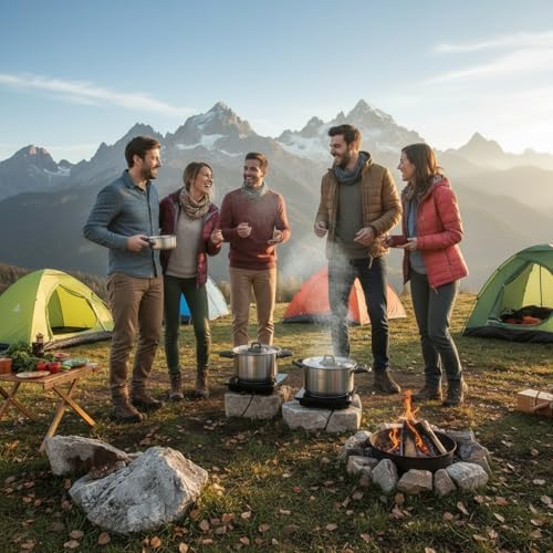 Stainless Steel Camping Kitchen Cookware Set, 6 Piece