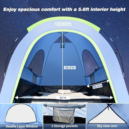 Tecoom Truck Bed Tent, Double Layer Waterproof PU3000mm for 5.5-6.7ft, Portable 1-3 Person Compact Full Size Pickup with Rain Fly for Outdoor, Camping, Road Trip, Beach