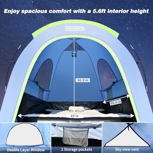 Tecoom Truck Bed Tent, Double Layer Waterproof PU3000mm for 5.5-6.7ft, Portable 1-3 Person Compact Full Size Pickup with Rain Fly for Outdoor, Camping, Road Trip, Beach