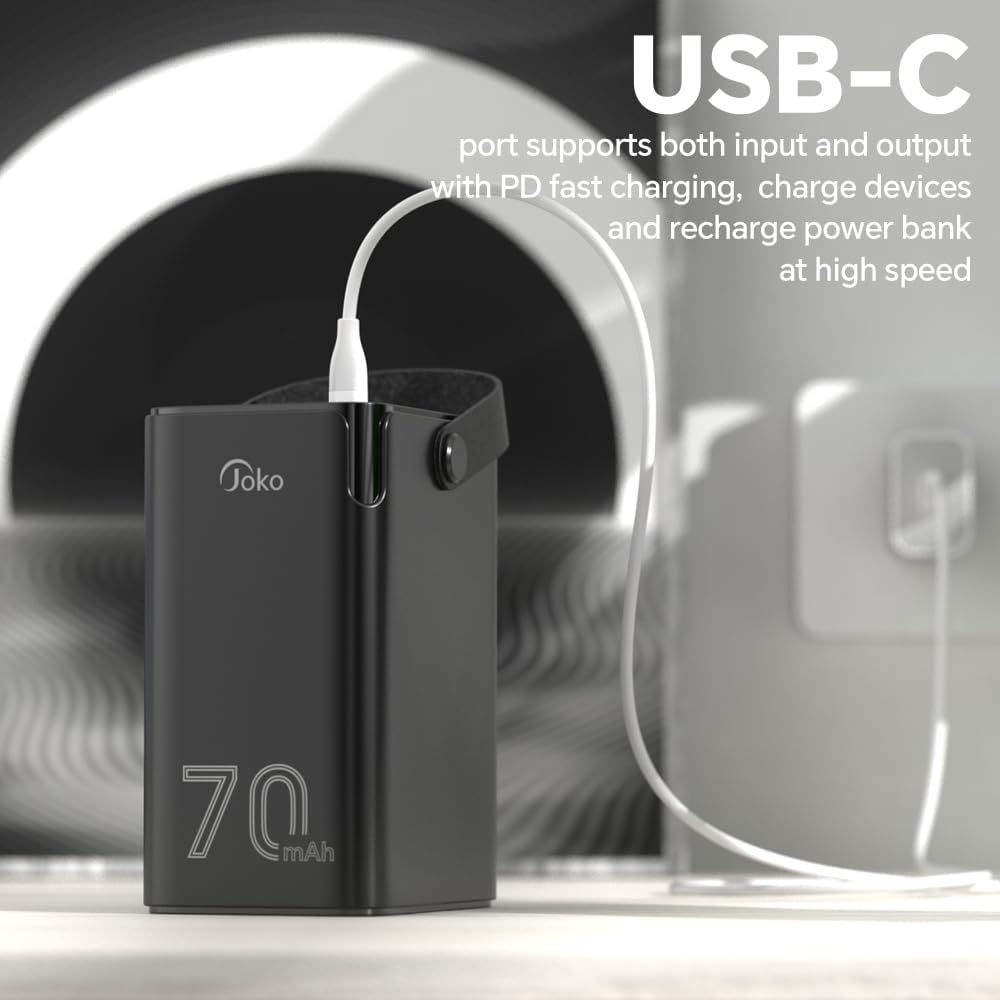 JOKO 70000mAh Power Bank High Capacity 20W PD 3.0 Fast Charging 22.5W Max Large Power Bank,7 Outputs 2 Inputs,LED Display,USB-C Battery Packs for iPhone, Samsung, Outdoors，Camping