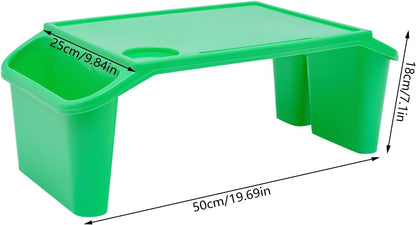 12 Pcs Kids Lap Desk Tray, 19.7×9.8×7.1In Portable Lap Bed Table with Side Pockets, Plastic Breakfast Laptop Trays, Laptop Desk Snack Tray for Family, School (Green)