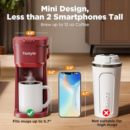 Tastyle Mini Single Serve Coffee Maker for K Cups and Grounds with Handle