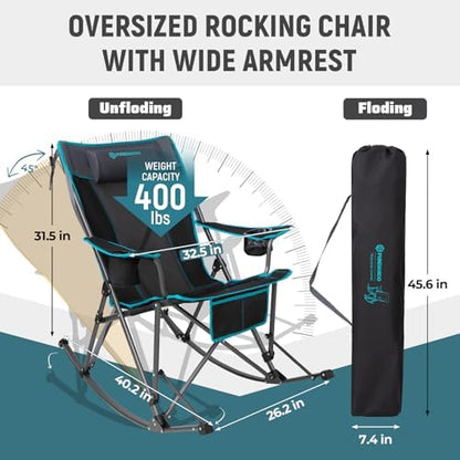 FUNDANGO Rocking Camping Chair for Adults, 400Lbs Folding Camp Chairs