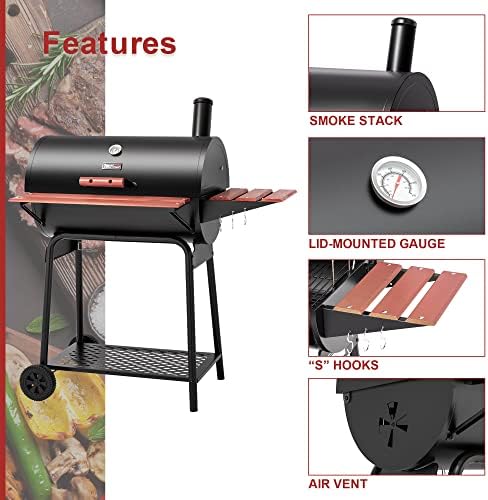 Royal Gourmet CC1830V 30 Barrel Charcoal Grill with Side Front Table