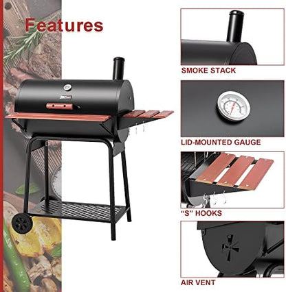 Royal Gourmet CC1830V 30 Barrel Charcoal Grill with Side Front Table