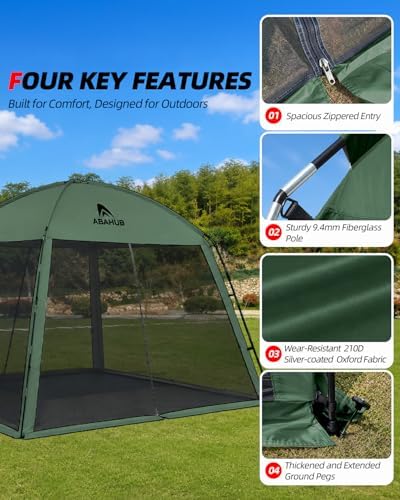 Abahub Portable Screen House Tent for 4-6 Person, 9.8x9.8x6.7 ft, Green