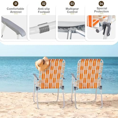 Folding Patio Lawn Webbed Chair Set of 2 - Classic Outdoor Portable Camping Chairs Stable Metal for Camping, Garden, Pool, Beach, Backyard and BBQ Orange & White