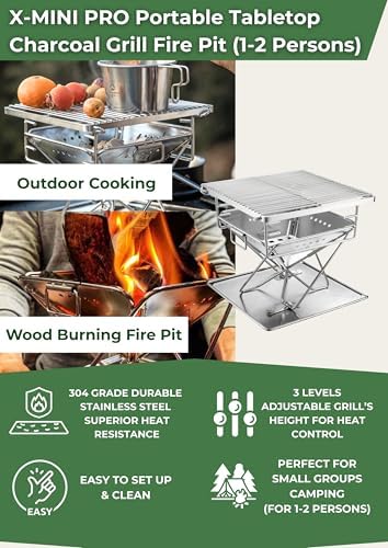 CAMPINGMOON Portable Charcoal Grill Fire Pit Stainless Steel X-MINI-PRO