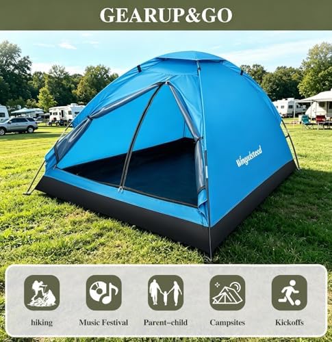 1-2 Person Camping Tent, Easy Manual Setup Dome Tent, Waterproof Windproof Lightweight Backpacking Tent with Breathable Mesh for Hiking, Outdoor Travel & Beach