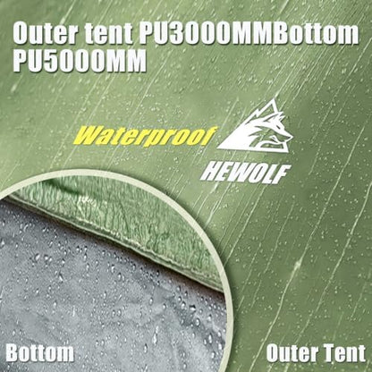 Hewolf 2/3/4 Person Camping Tent - Instant Pop Up Waterproof 2 Doors Tent with Easy Setup | 3-Season Hexagonal Dome Design for Family, Hiking & Traveling