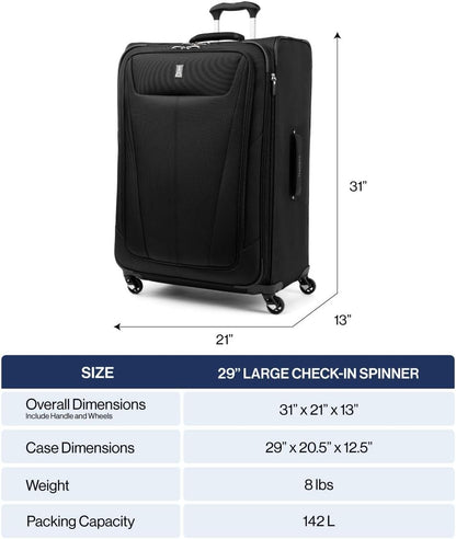 Travelpro Maxlite 5 Softside Expandable Checked Luggage with 4 Spinner Wheels, Lightweight Suitcase, Men and Women, Azure Blue, Checked Large 29-Inch