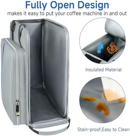 LEFOR·Z Coffee Maker Travel Bag Compatible with Keurig K-Slim/K-Express/K-Iced/Ninja PB051/PB041ST,Single Serve Coffee Brewer Carrying Case with Multiple Pockets for K-Cup Pods,Grey(Bag Only)