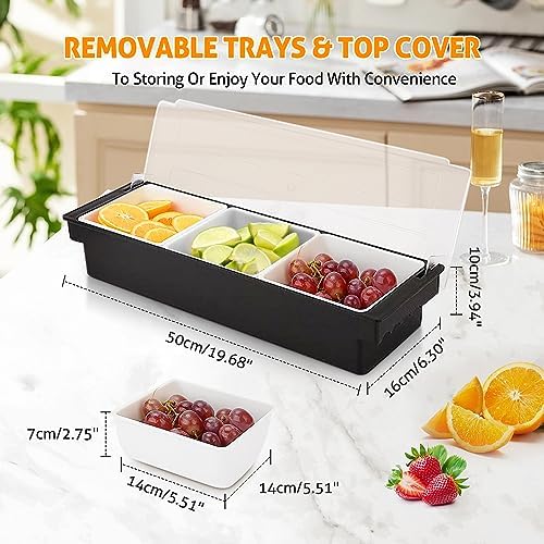 WICHEMI Ice Chilled Condiment Caddy with 3 Removable Trays and Lids