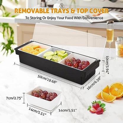 WICHEMI Ice Chilled Condiment Caddy with 3 Removable Trays and Lids