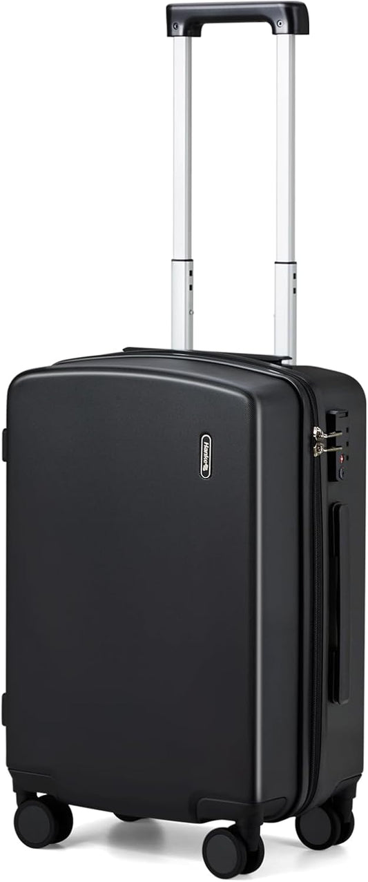 Hanke 20 Inch Hard Shell Suitcases with Spinner Wheels, Lightweight Carry On Luggage 22x14x9 Airline Approved Built-in TSA Lock, Durable Suitcase Rolling Luggage Carry-On Bag(Jet Black)