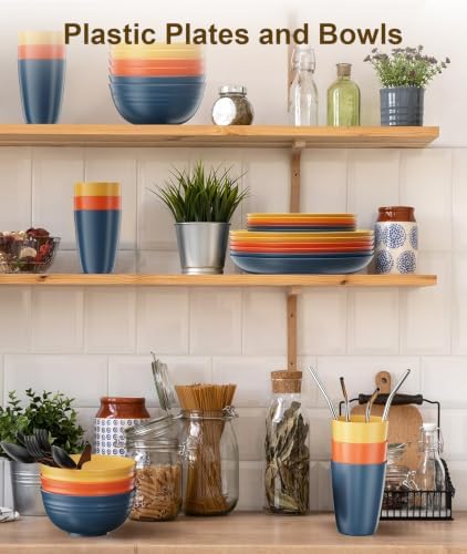 Quatish 48 Piece Plastic Plates and Bowls Sets for 6, Dinnerware Sets, MC