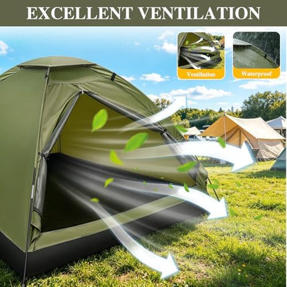 1-2 Person Camping Tent, Easy Manual Setup Dome Tent, Waterproof Windproof Lightweight Backpacking Tent with Breathable Mesh for Hiking, Outdoor Travel & Beach