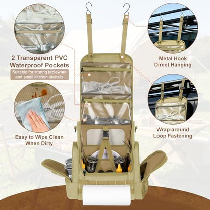 Large Camp Kitchen Organizer with Paper Towel Holder, Khaki