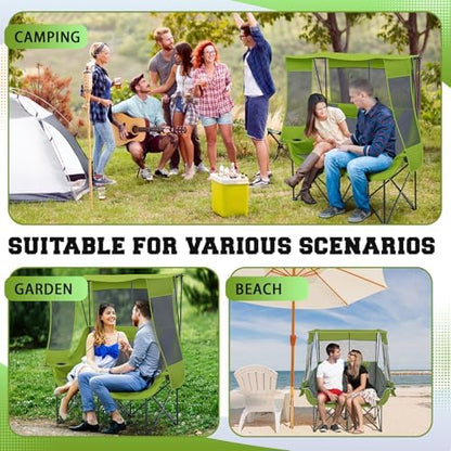 Teenyyou Double Camping Chair with Canopy 660lbs Heavy Duty, Geen and Grey