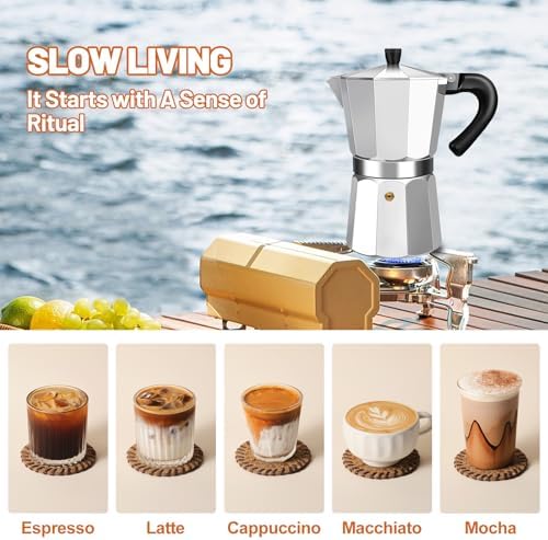 1-2 Cup Aluminum Espresso Stovetop Moka Pot Express Coffee Maker Percolator Italian Classic Mocha Coffee Machine for Italian and Cuban Cafe Brewing for Home & Camping 50-100ml 1.6-3.3oz