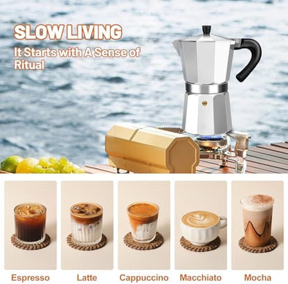 1-2 Cup Aluminum Espresso Stovetop Moka Pot Express Coffee Maker Percolator Italian Classic Mocha Coffee Machine for Italian and Cuban Cafe Brewing for Home & Camping 50-100ml 1.6-3.3oz