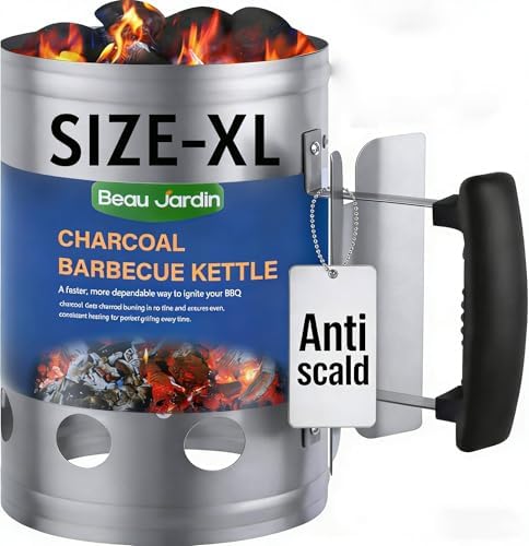 BEAU JARDIN Charcoal Chimney Starter Large Capacity BBQ Grill Lighter Barbecue Fire Starter Grilling for Charcoal Grill Briquette Coal Fire Starter Chimney for Grills Outdoor Cooking Can Accessories